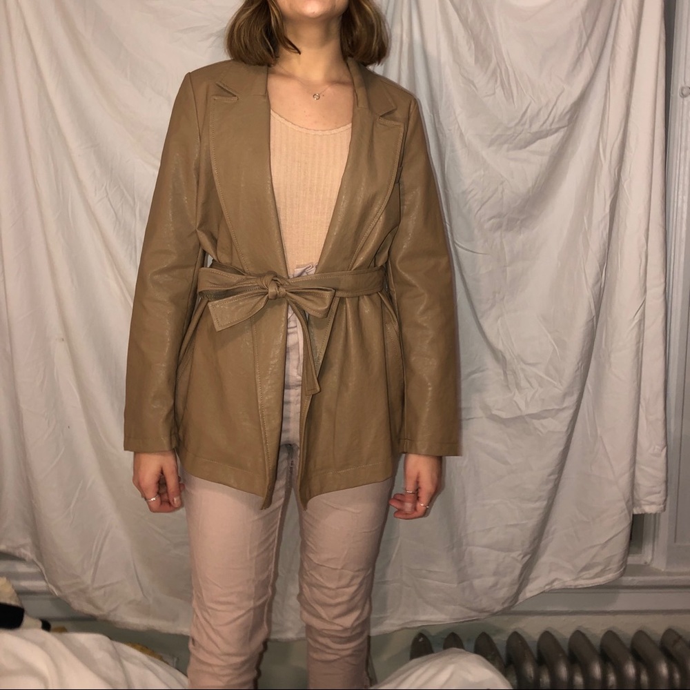 Tan Faux Leather Coat